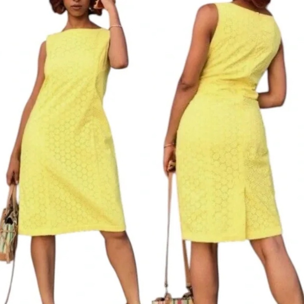 Talbots‎ Eyelet Sleeveless Sheath Shift Cotton Dress in Sunshine Yellow Size 4P